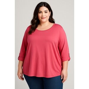 Karen Scott Top Womens Plus Size 3X Pink Twisted Cuff‎ Knit Relaxed Flowy Preppy